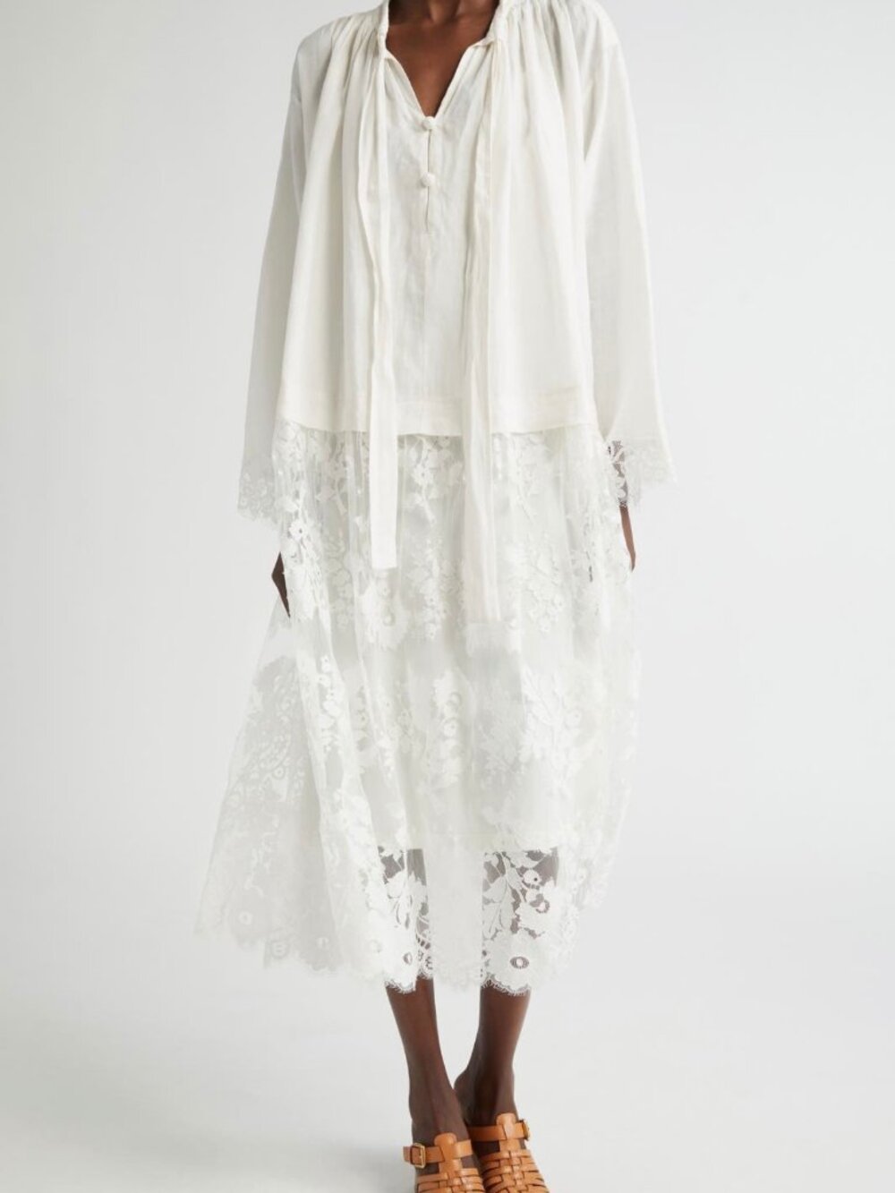 Zimmermann Long Sleeve Mixed Media Midi Dress